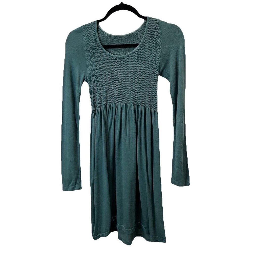 M Rena Teal Green Long Sleeve Smocked Knit Dress Womens Size XS/S